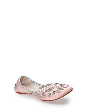 Fuchsia Amira Floral Embroidered Jutti Flat - Pink
