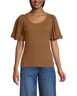 Lands' End Drapey Rib Puff Sleeve Scoop Neck Top - Blue