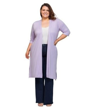 24seven Comfort Apparel Open Front Knee Length Duster Cardigan - Purple