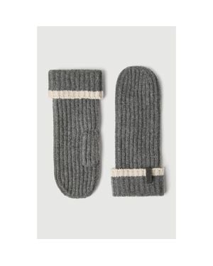 Brunello Cucinelli Cashmere English Rib Knit Mittens With Monili - Gray