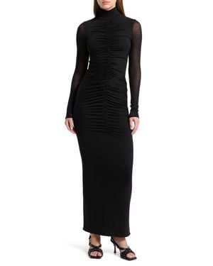 MARCELLA Athena Center Ruched Long Sleeve Dress - Black