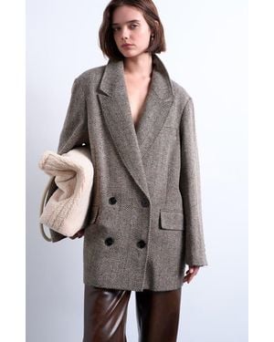 TOPSHOP Oversize Herringbone Twill Double Breasted Blazer - Brown