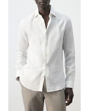 Mango Slim Fit Linen Button-Up Shirt - White