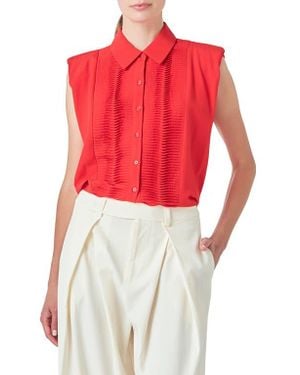 Endless Rose Pintuck Sleeveless Button-Up Shirt - Red