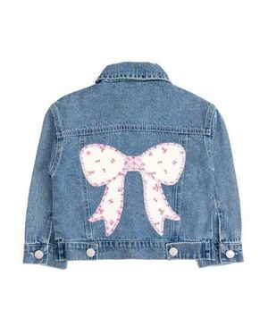 Sweet Wink Pearl And Gemstone Floral Bow Patch Jacket - Blue
