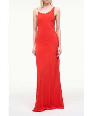 STAUD Toluca Asymmetric Neck Silk Gown - Red