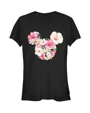 Mickey & Friends Junior's Floral Mickey Mouse Logo Graphic Tee - Black