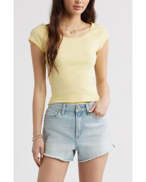 BP. Lace Trim Cotton Blend T-Shirt - Yellow