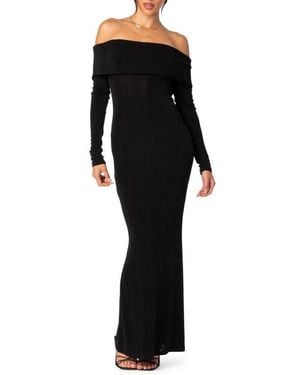 Edikted Susan Off The Shoulder Long Sleeve Maxi Dress - Black