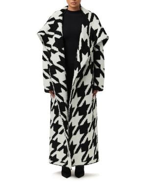 Naked Wardrobe Houndstooth Oversize Bouclé Coat - Black