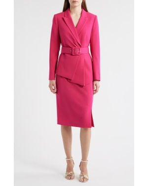 Tahari Nested Belted Jacket And Skirt - Red