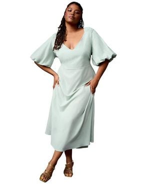 June + Vie Puff-Sleeve Babydoll Maxi Dress - Green