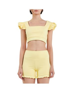 Grey Lab Puff Sleeve Crop Top - Yellow