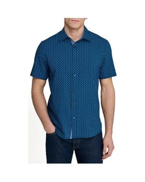 Con.struct Slim Fit Falling Feathers Seersucker Short Sleeve Shirt - Blue