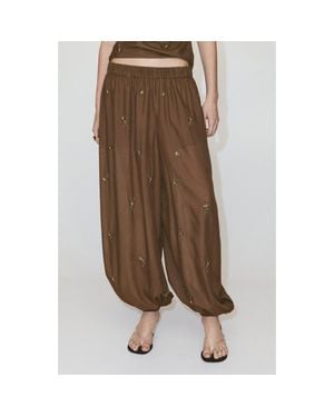 Mango Beaded Embroidered Balloon Pants - Brown