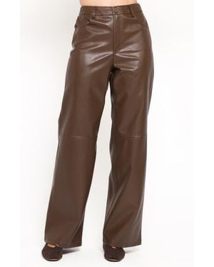 Petal & Pup Emer High Waist Straight Leg Faux Leather Pants - Brown