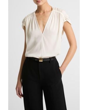 Vince Shirred Detail Silk Top - White