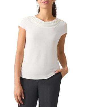 Kasper Cap Sleeve Cowl Neck Top - White