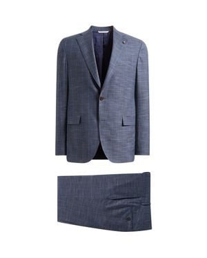 Jack Victor 250Th Capsule Mason Regular Fit Mélange Windowpane Check Wool & Silk Suit - Blue