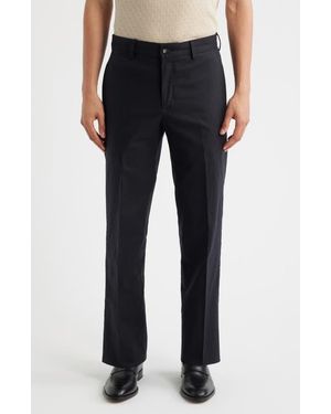 Berle Pleated Cotton & Linen Straight Leg Pants - Black