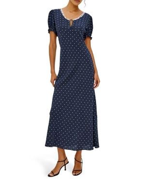 Rails Allison Polka Dot Lace Trim Midi Dress - Blue