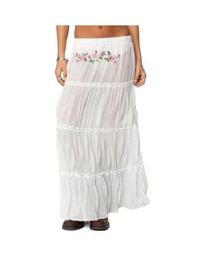Edikted Tai Floral Embroidery Tiered Maxi Skirt - Gray