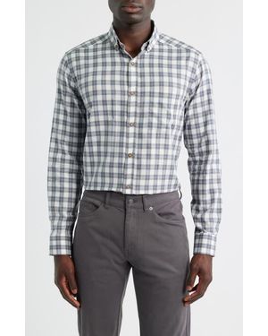 Johnston & Murphy Plaid Heathered Cotton Button-Up Shirt - Gray
