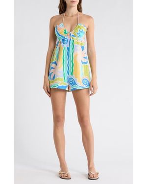 Billabong So Groovy Cotton & Linen Halter Romper - Blue