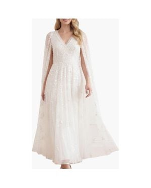 Needle & Thread Versailles Ditsy V-Neck Cape Maxi Gown - White