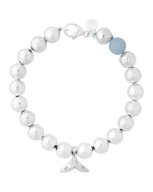 Emma Rae Sterling & Gemstone Whale Tail Bead Bracelet - Metallic