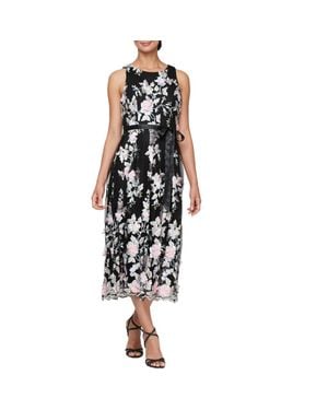 Alex Evenings Embroidered Sleeveless Midi Dress - Black