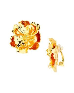 Oscar de la Renta Small Peony Clip-On Earrings - Orange