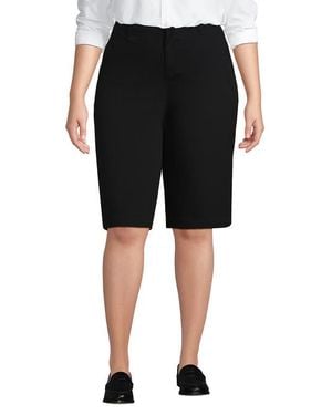 Lands' End Plus Size Elastic Back Classic 12 Chino Oxford Stripe Shorts - Black