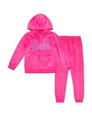 Barbie Velour Hoodie And Pants Set And Coverall - Pink
