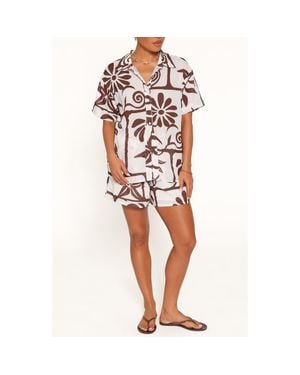 Petal & Pup Helga Linen Blend Button-Up Shirt & Shorts Set - Red