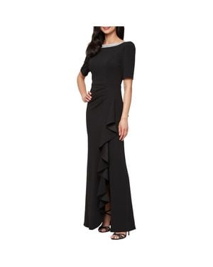 Alex Evenings Embellished Neck A-Line Gown - Black