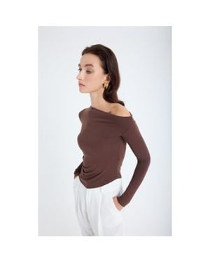 Monlicia Aura One Shoulder Draped Top - Brown