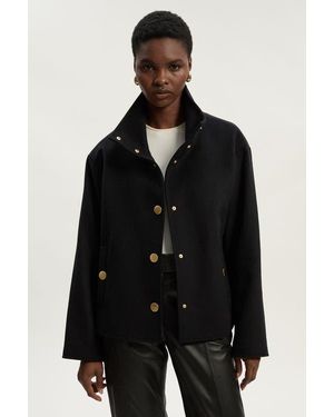Karen Millen Brushed Wool Funnel Neck Tailored Coat - Black