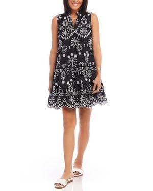 Karen Kane Eyelet Embroidered Sleeveless Tiered Cotton Dress - Black