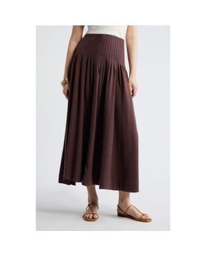 Treasure & Bond Pleat Accent Linen Blend Maxi Skirt - Brown
