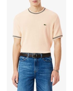 Lacoste Tipped Crewneck Cotton Sweater - Blue