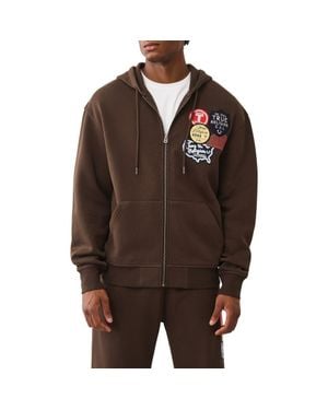 True Religion Patch Logo Vintage Wash Zip Hoodie - Brown