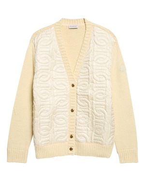 Moncler Mixed Media Chain Quilt Cotton Blend Cardigan - Natural