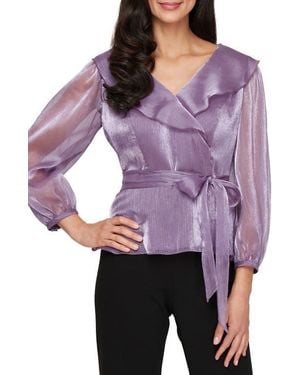 Alex Evenings Portrait Collar Shimmer Wrap Top - Purple
