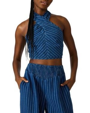 Steve Madden Winnie Stripe Cotton & Linen Crop Top - Blue