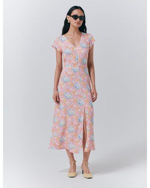 Ghost Blair Crepe Floral Sleeveless Midi Dress - Pink