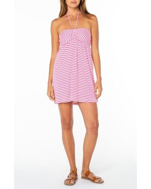 Roxy Windspun Stripe Cotton Blend Halter Minidress - Pink
