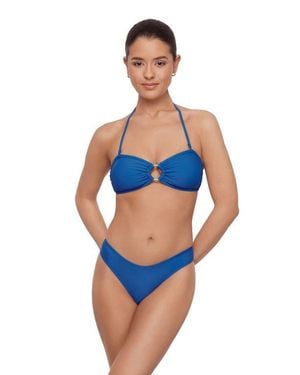 Aqua Green Ring Front Bandeau Bikini Set - Blue