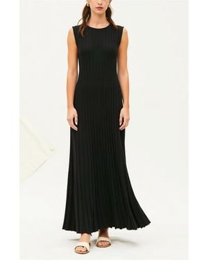 Modenaire Sleeveless Ribbed Knit Scoop Neck Maxi Dress With Pleated Skirt - Black