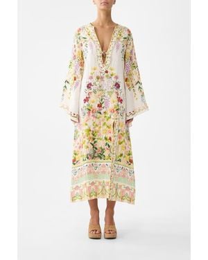 CAMILLA Deep V Neck Hardware Kaftan - Metallic